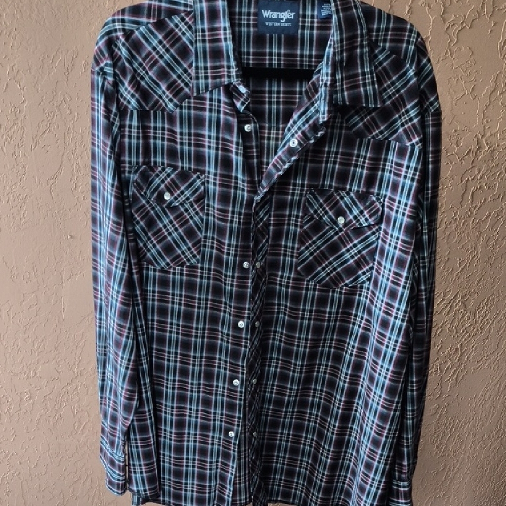 Wrangler Men's Black Plaid Shirt With Pearl Buttons Size XXL